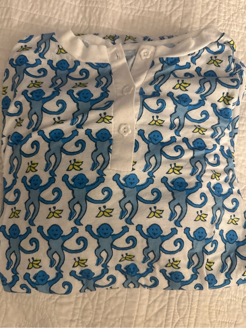 Blue and White Monkey Printed Long Sleeve Pajama Set - Picture 4 of 4